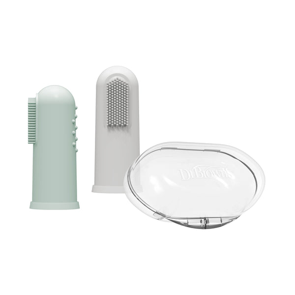 Dr. Brown's Silicone Finger Toothbrush With Case Pack Of 2 - Grey And Light