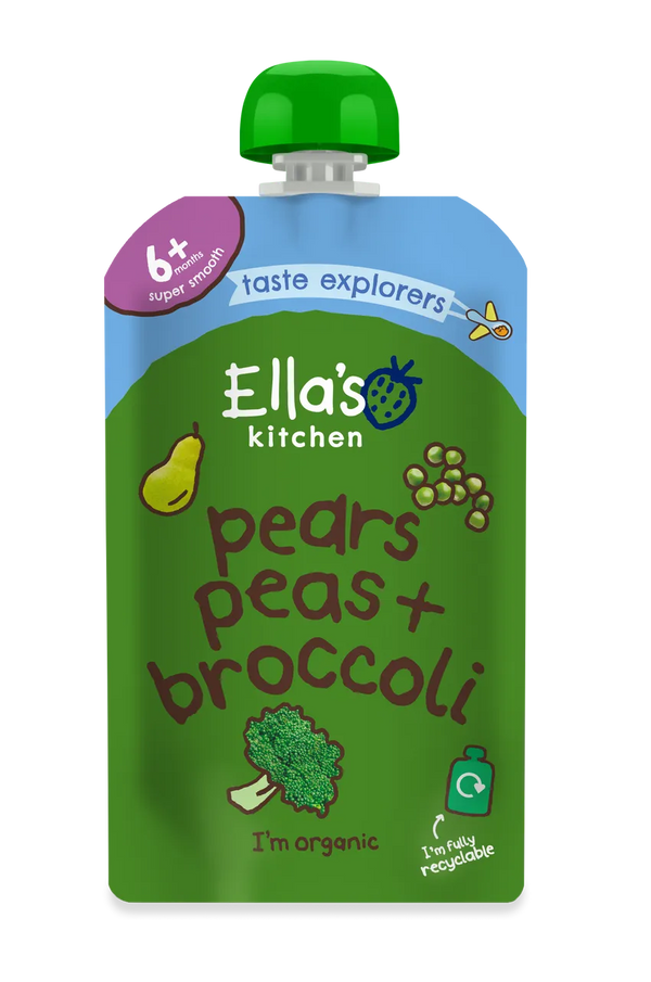 Ella’s Kitchen Organic Pears, Peas & Broccoli Super Smooth Baby Puree Pouch – 6+ Months, 120g