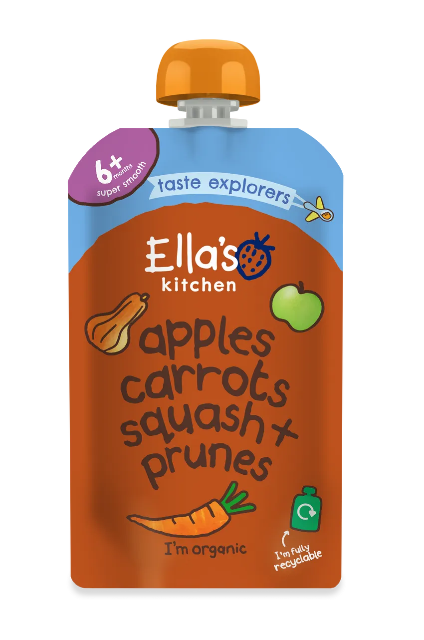 Ella’s Kitchen Organic Butternut Squash, Carrots, Apples & Prunes Baby Puree Pouch – 6+ Months, 120g
