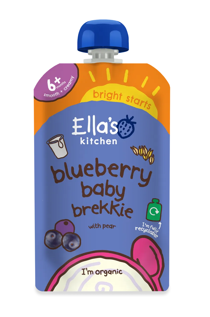 Ella’s Kitchen Organic Blueberry & Pear Baby Brekkie Super Smooth Puree – 6+ Months, 100g