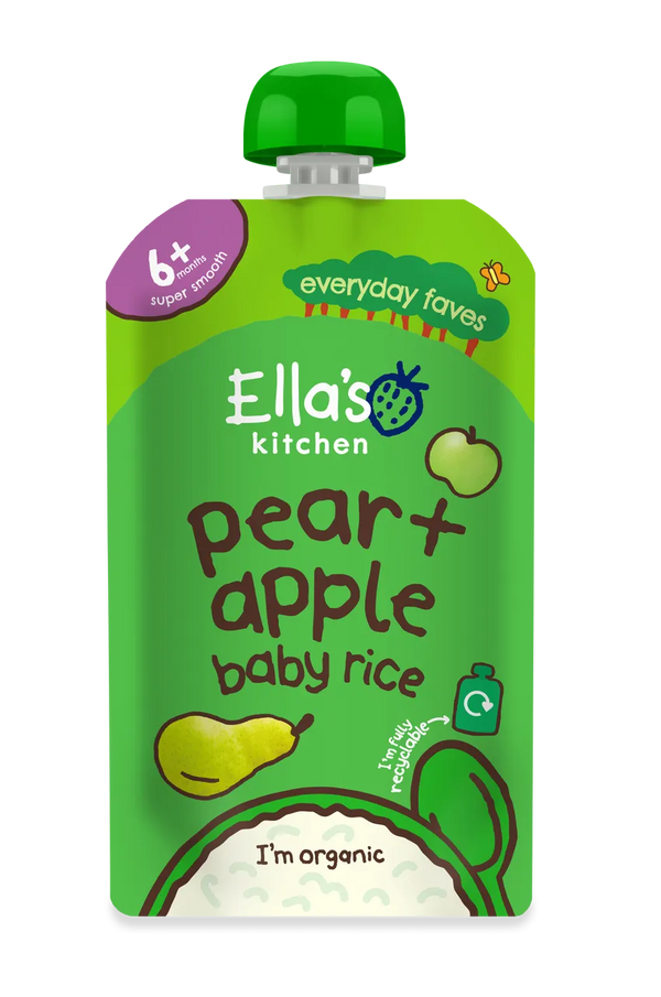 Ella’s Kitchen Organic Pear & Apple Baby Rice Pouch – 6+ Months, 120g