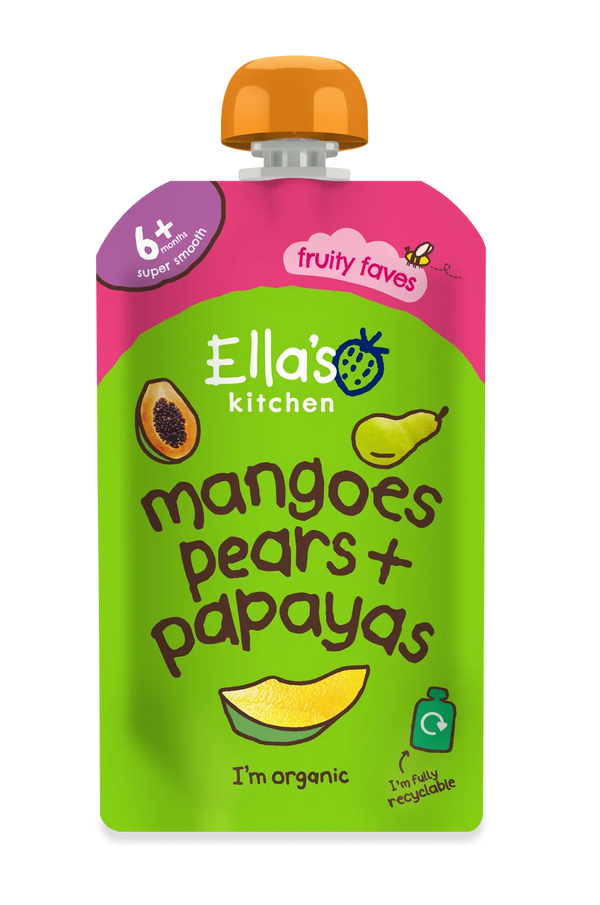 Ella’s Kitchen Organic Mangoes, Pears & Papayas Super Smooth Baby Puree Pouch – 6+ Months, 120g