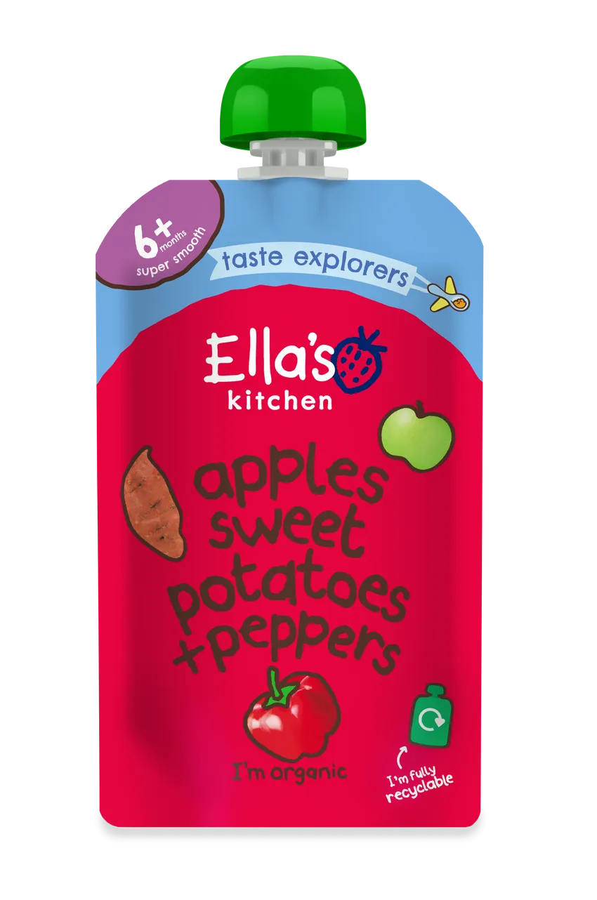 Ella’s Kitchen Organic Apples, Sweet Potatoes & Peppers Baby Puree Pouch – 6+ Months, 120g