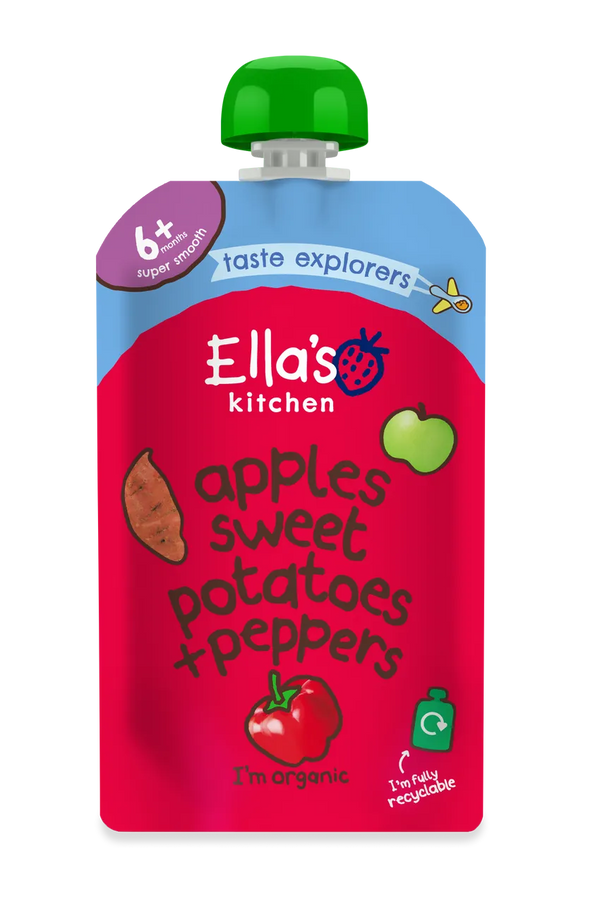 Ella’s Kitchen Organic Apples, Sweet Potatoes & Peppers Baby Puree Pouch – 6+ Months, 120g