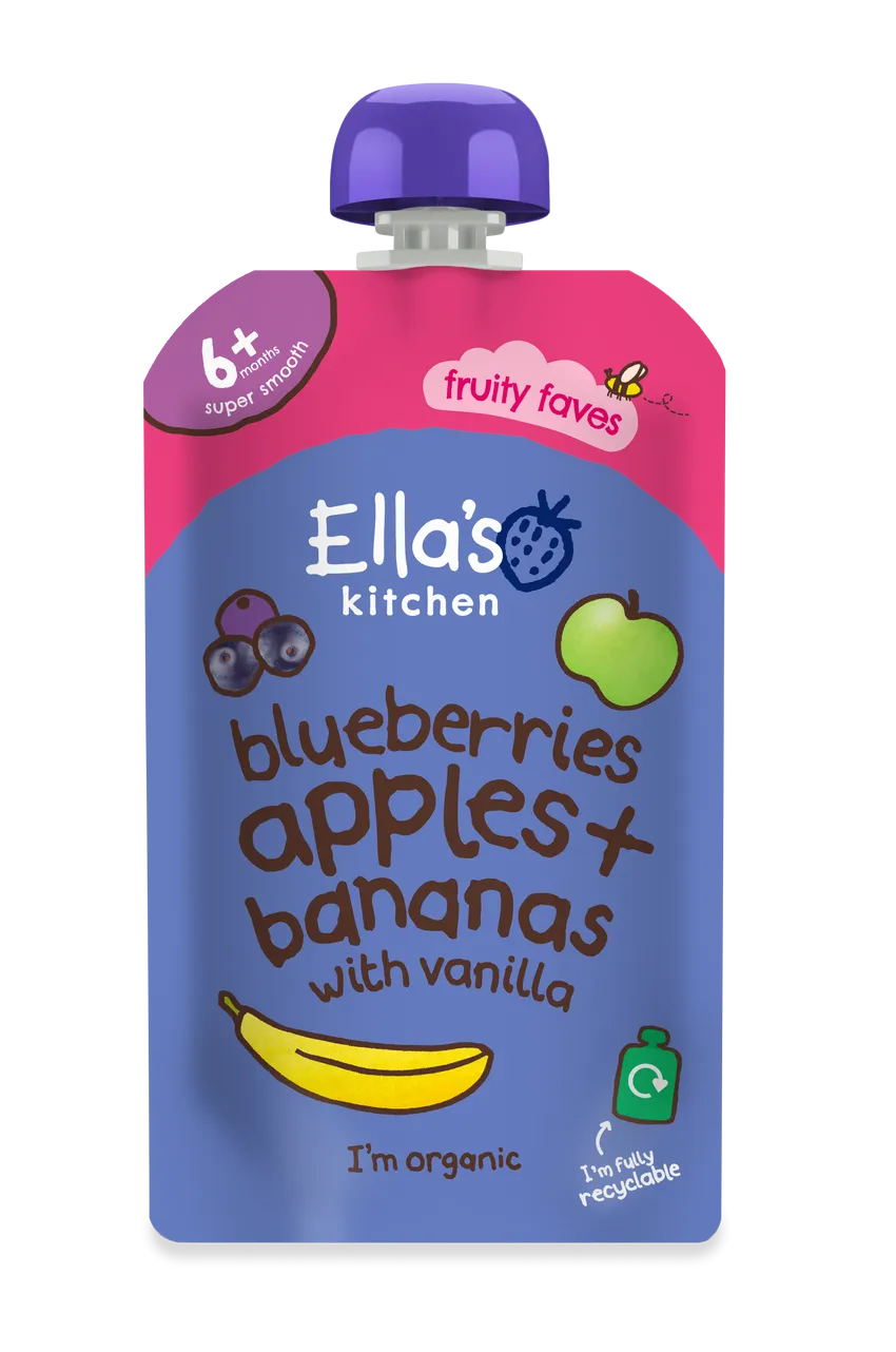 Ella’s Kitchen Organic Blueberries, Apples, Bananas & Vanilla Baby Puree Pouch – 6+ Months, 120g
