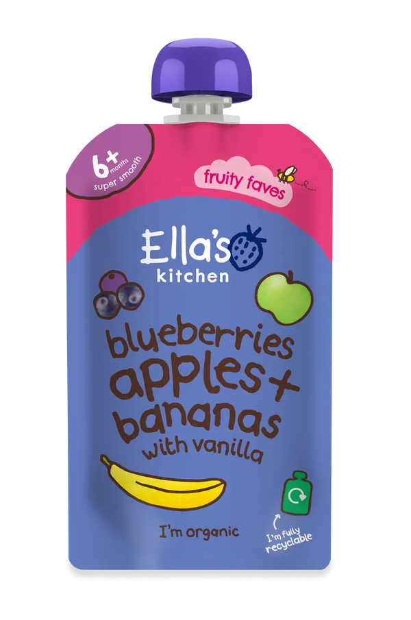 Ella’s Kitchen Organic Blueberries, Apples, Bananas & Vanilla Baby Puree Pouch – 6+ Months, 120g