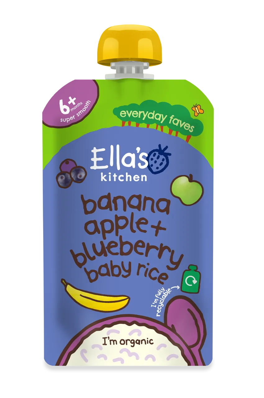 Ella’s Kitchen Organic Banana Apple & Blueberry Baby Rice Pouch 120g