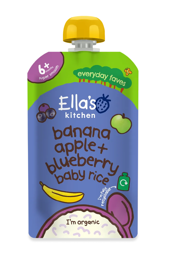 Ella’s Kitchen Organic Banana, Apple & Blueberry Baby Rice Pouch – 6+ Months, 120g