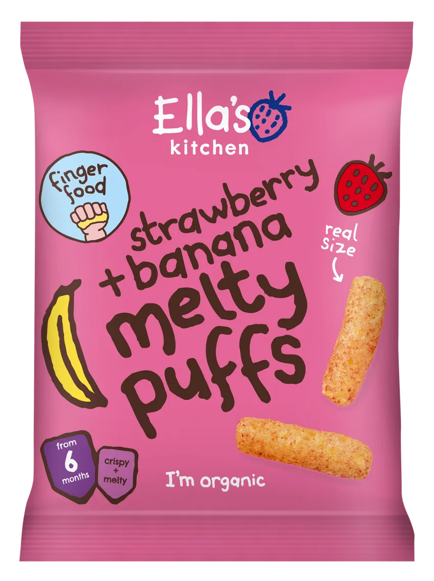 Ella’s Kitchen Organic Strawberry & Banana Melty Puffs Baby Snack – 6+ Months, 20g