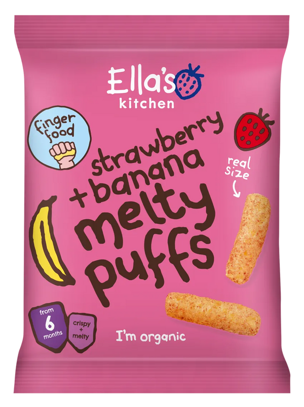 Ella’s Kitchen Organic Strawberry & Banana Melty Puffs Baby Snack – 6+ Months, 20g