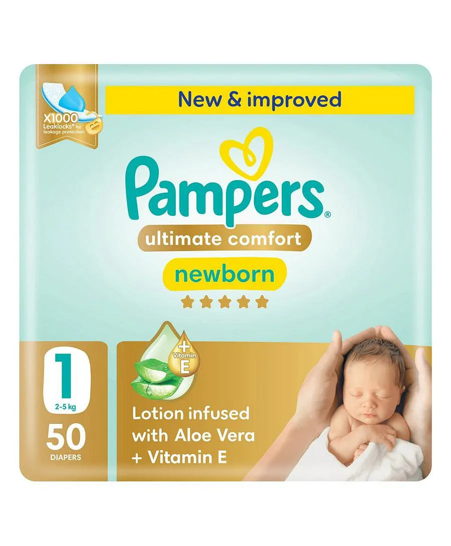 Pampers Ultimate Comfort Taped Diapers Size 1 2–5kg 50 Count – White