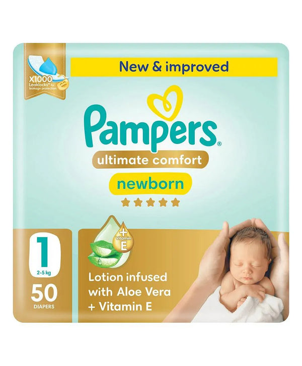 Pampers Ultimate Comfort Taped Diapers Size 1 2–5kg 50 Count – White