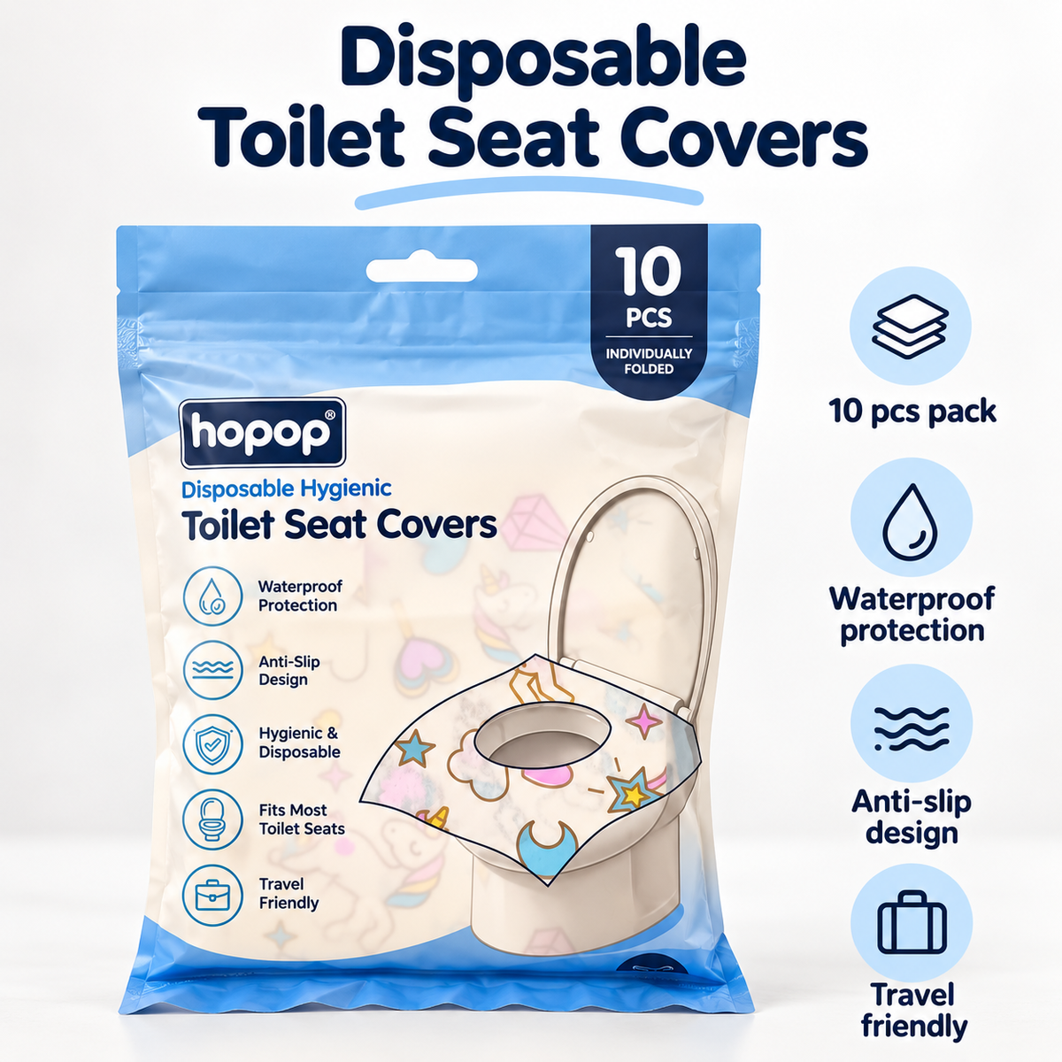 Hopop Disposable Toilet Seat Protector Standard Size Multicolour