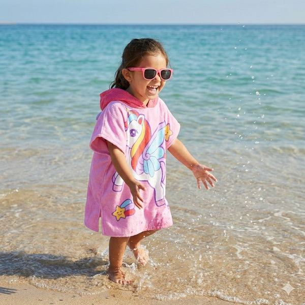 Quad Seven Magical Unicorn Hooded Towel Poncho for Kids (2–4 Years) – Soft & Absorbent Beach & Bath Robe with Sunglasses