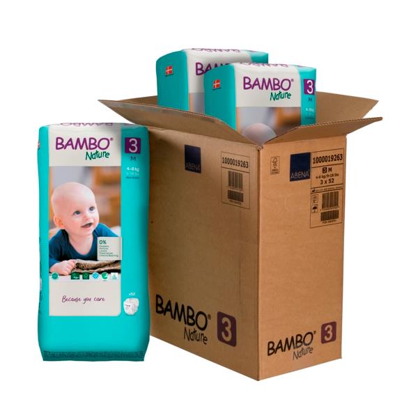 Bambo Nature Skin Friendly Tape Diapers - Medium (4-8 kgs) - Pack of 3 (Monthly Pack)