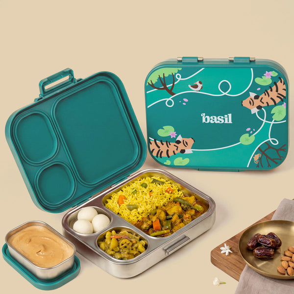 Basil Bento Quad+ 3+1 Compartment Stainless Steel Lunchbox 1250 ml Bengal Bagh