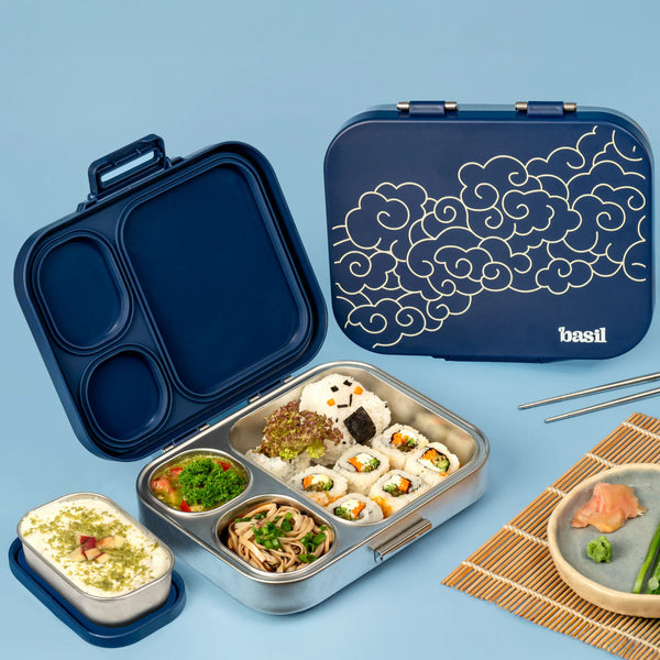 Basil Bento Quad+ 3+1 Compartment Stainless Steel Lunchbox with Mini Box 1250 ml Midnight Sora