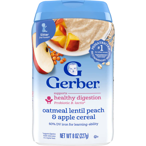 Gerber Powerblend Probiotic Cereal Oatmeal Lentil Peach Apple – 8+ Months
