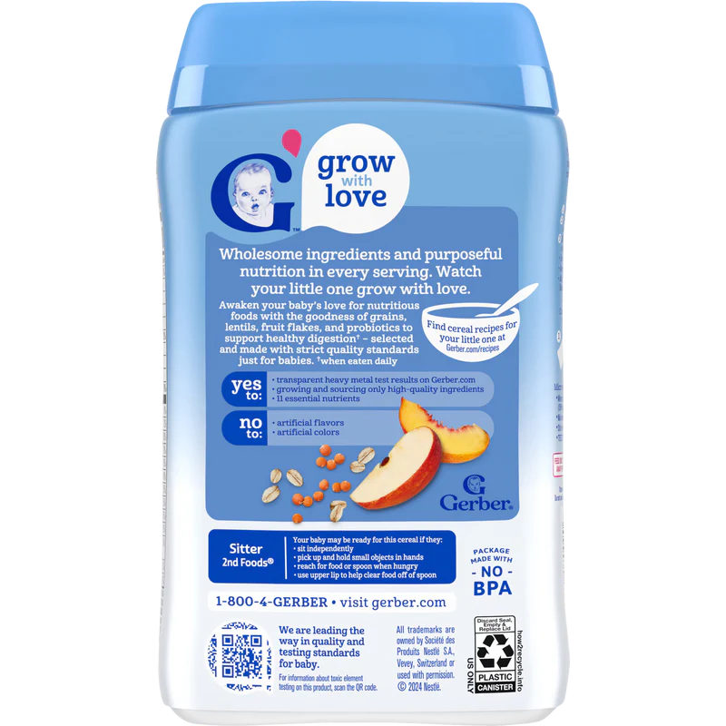 Gerber Powerblend Probiotic Cereal Oatmeal Lentil Peach Apple – 8+ Months