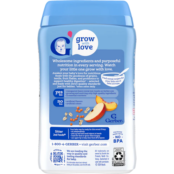 Gerber Powerblend Probiotic Cereal Oatmeal Lentil Peach Apple – 8+ Months