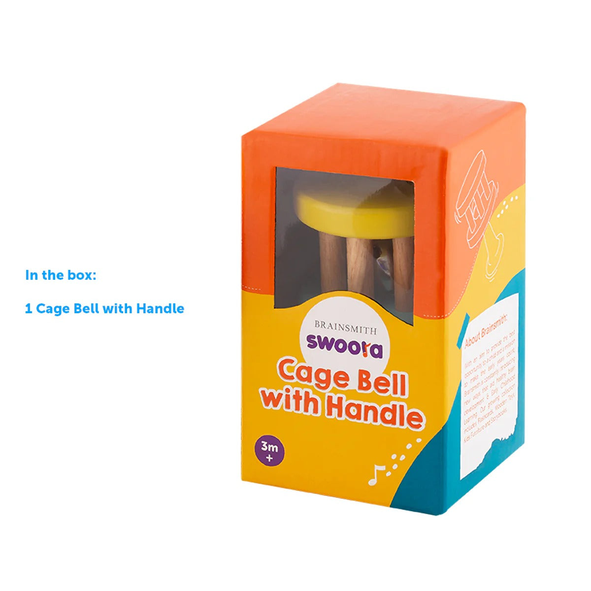 Brainsmith Cage Bell with Handle 7 × 7 × 12.4 cm Natural Wood
