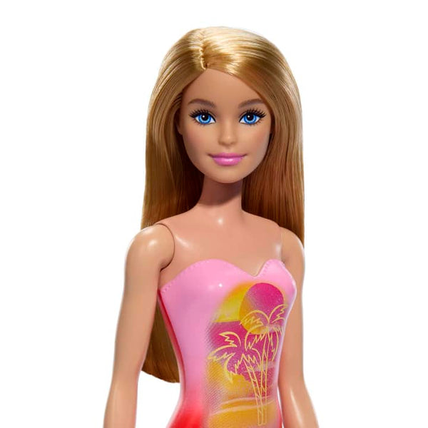 Beach Barbie Doll With Blond Hair Wearing Pink Swim Suit