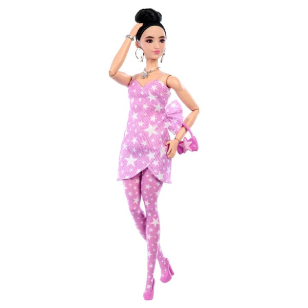 Barbie Deluxe Style Fashion Doll #11 in Pink Denim Star-Print Dress