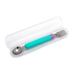 Melii Detachable Spoon & Fork With Case - Mint Spoon Grey Fork