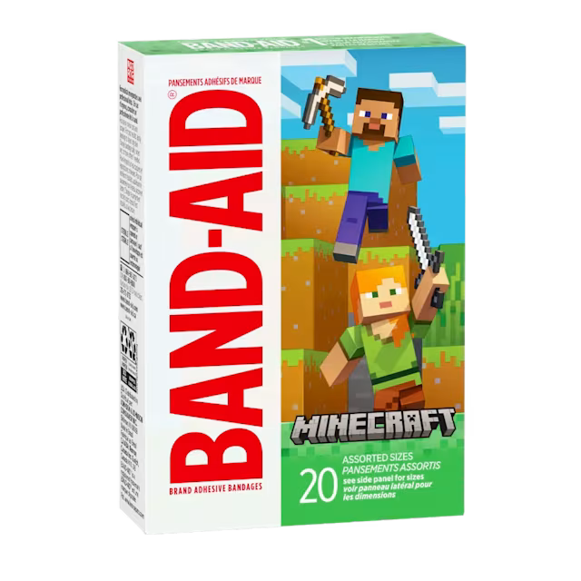BAND-AID Brand Minecraft Adhesive Bandages 20 Count – Assorted Designs
