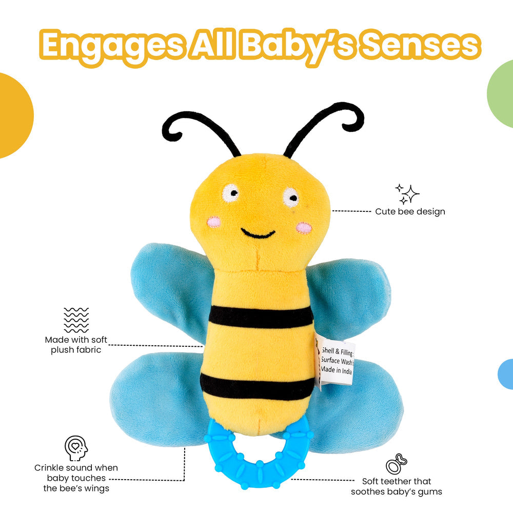 Nuluv Crinkly Bee Baby Sensory Toy 13 × 12.5 × 12.5 cm Yellow & Blue