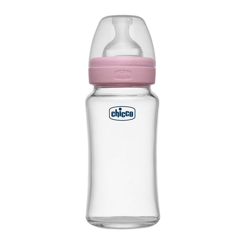 Chicco Well Being Glass Feeding Bottle 240 ml Medium Flow Pink