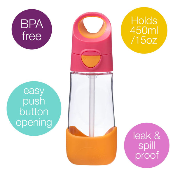 B Box Tritan Straw Drink Bottle 450Ml - Strawberry Shake Pink Orange