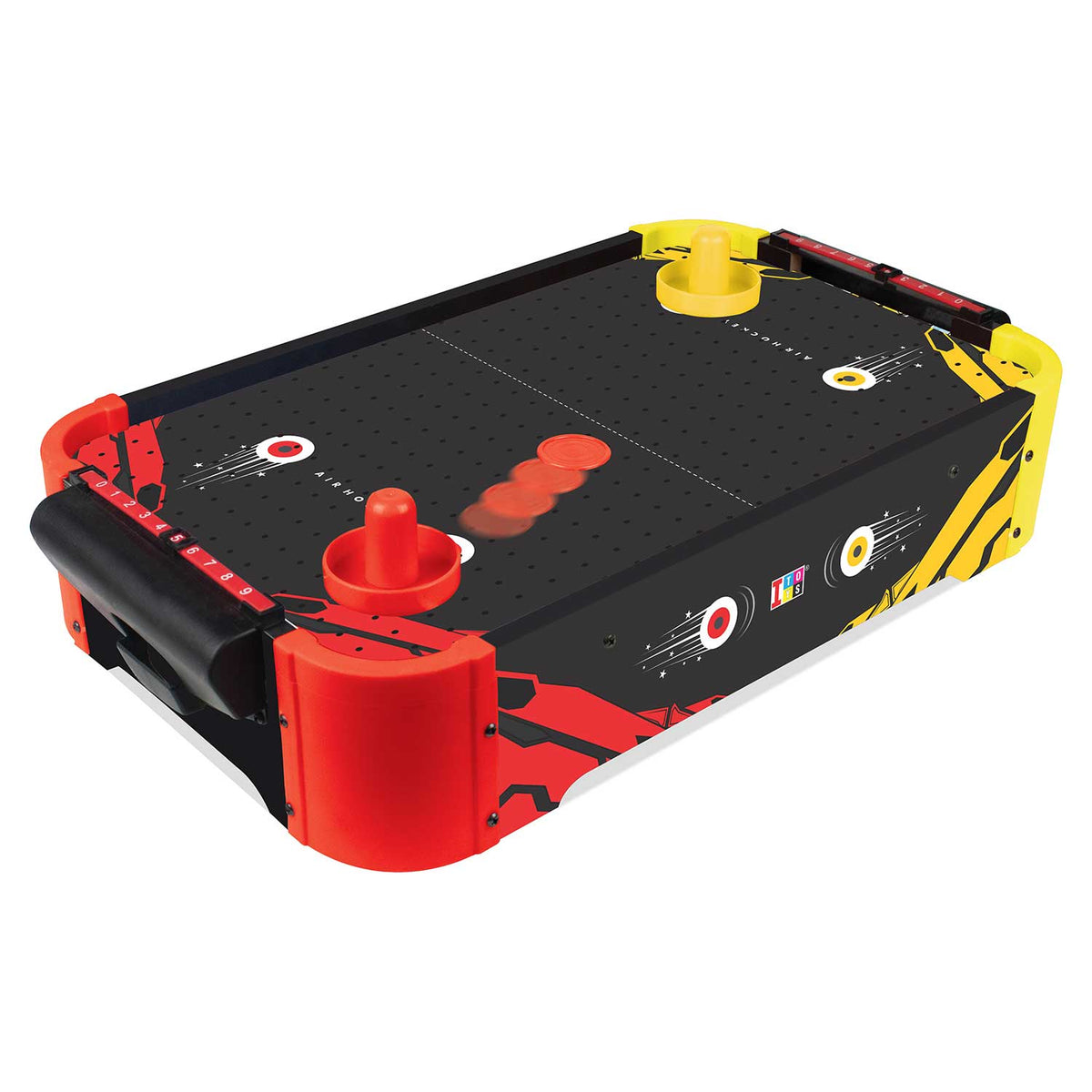 iToys Tabletop Air Hockey Small – Red, Black & Yellow