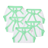 Tinycare Reusable Baby Nappies With Coloured Borders Plain Sea Green ( Pack of 5 ) - Medium Size