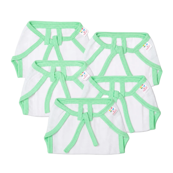 Tinycare Reusable Baby Nappies With Coloured Borders Plain Sea Green ( Pack of 5 ) - Zero Size
