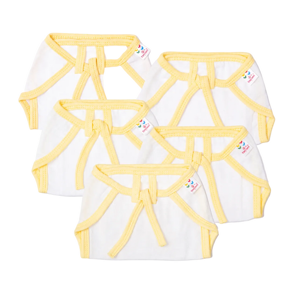 Tinycare Reusable Baby Nappies With Coloured Borders Plain Lemon Yellow ( Pack of 5 ) - Medium Size