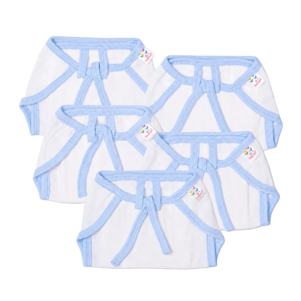 Tinycare Reusable Baby Nappies With Coloured Borders Plain Sky Blue ( Pack of 5 ) - Medium Size
