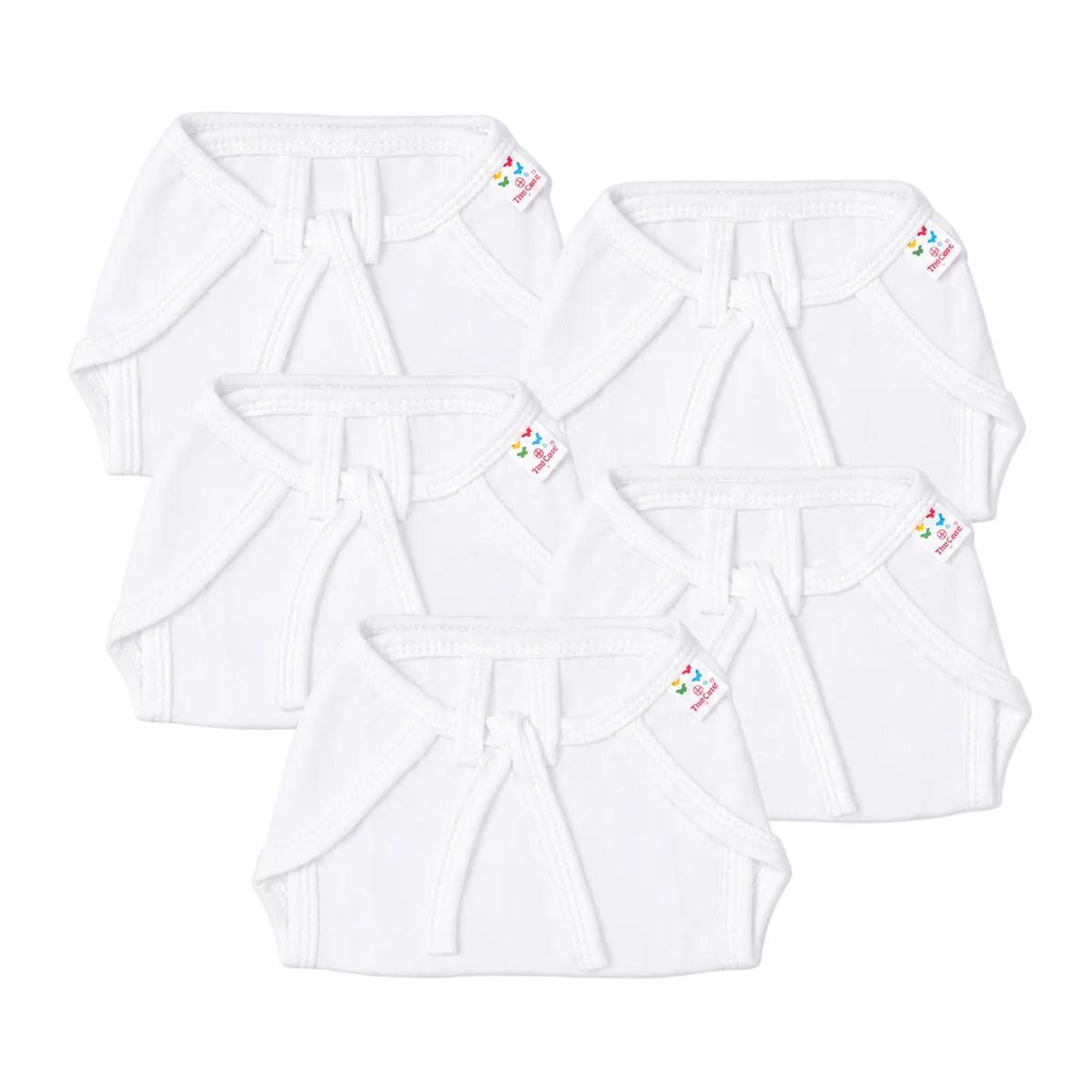 Tinycare Reusable Baby Nappies With Coloured Borders Plain White ( Pack of 5 ) - Medium Size