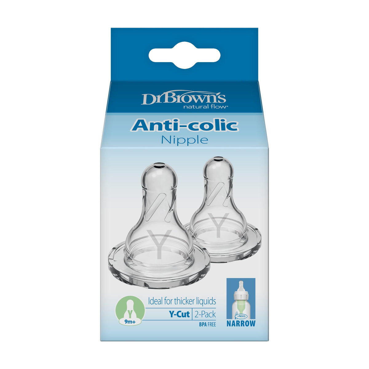 Dr. Brown’s Natural Flow Narrow Y-Cut Nipple 2-Pack 9m+ Clear