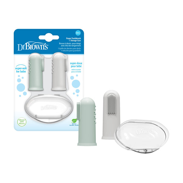 Dr. Brown's Silicone Finger Toothbrush With Case Pack Of 2 - Grey And Light