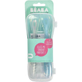 Béaba 1st Stage Silicone Baby Spoons with Storage Case – Set of 2 – Velvet Grey & Sage Green