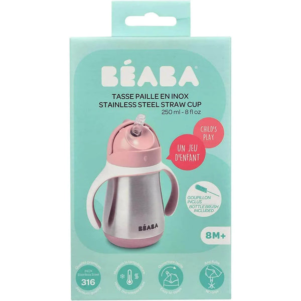 Beaba Stainless Steel Straw Cup - 250 Ml- Vintage Pink