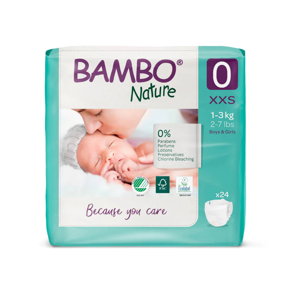 Bambo Nature Premium Tape Diapers Size 0 XXS (1–3 kg) – 24 Count