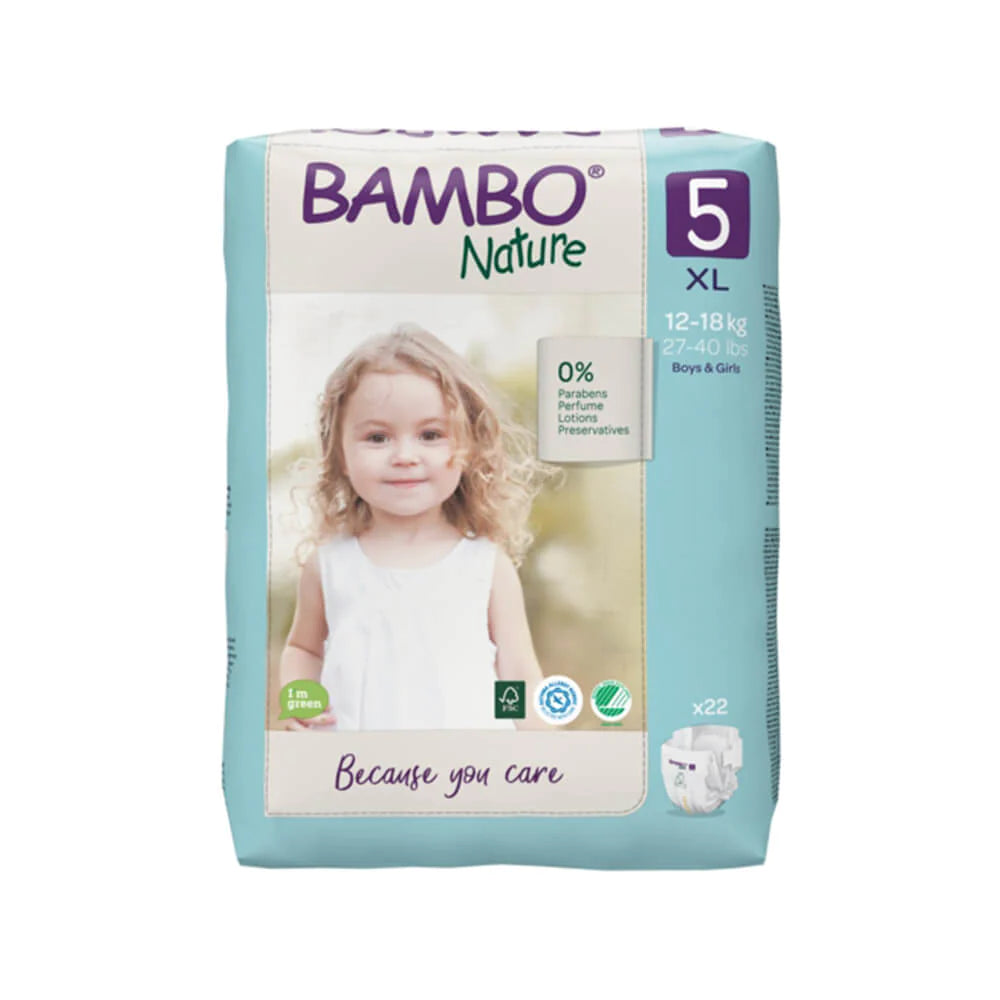 Bambo Nature Premium Baby Tape Diapers Size 5 XL 12–18 kg – 22 Count