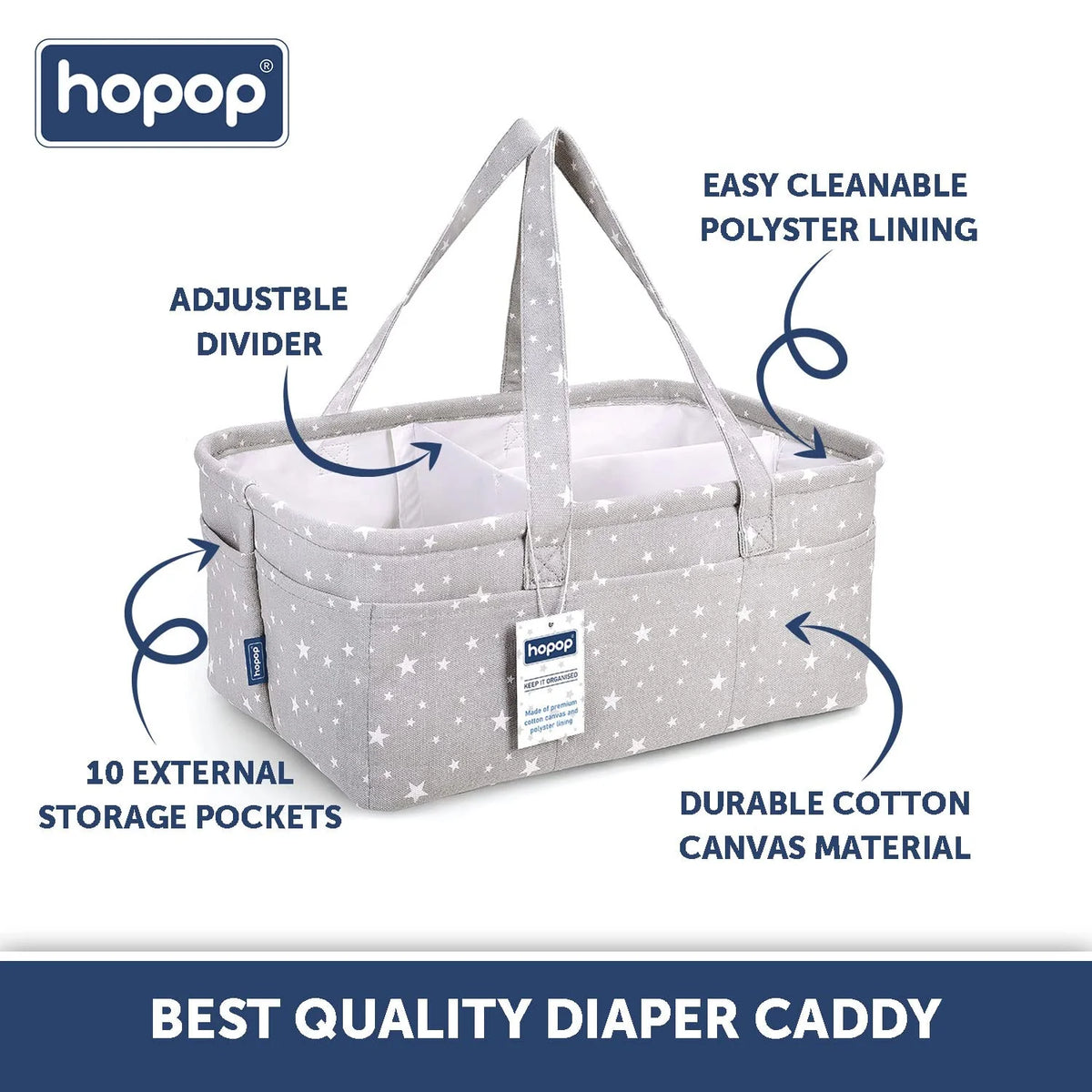 Hopop Baby Diaper Caddy Organiser 16 x 10 x 7 Inches Grey