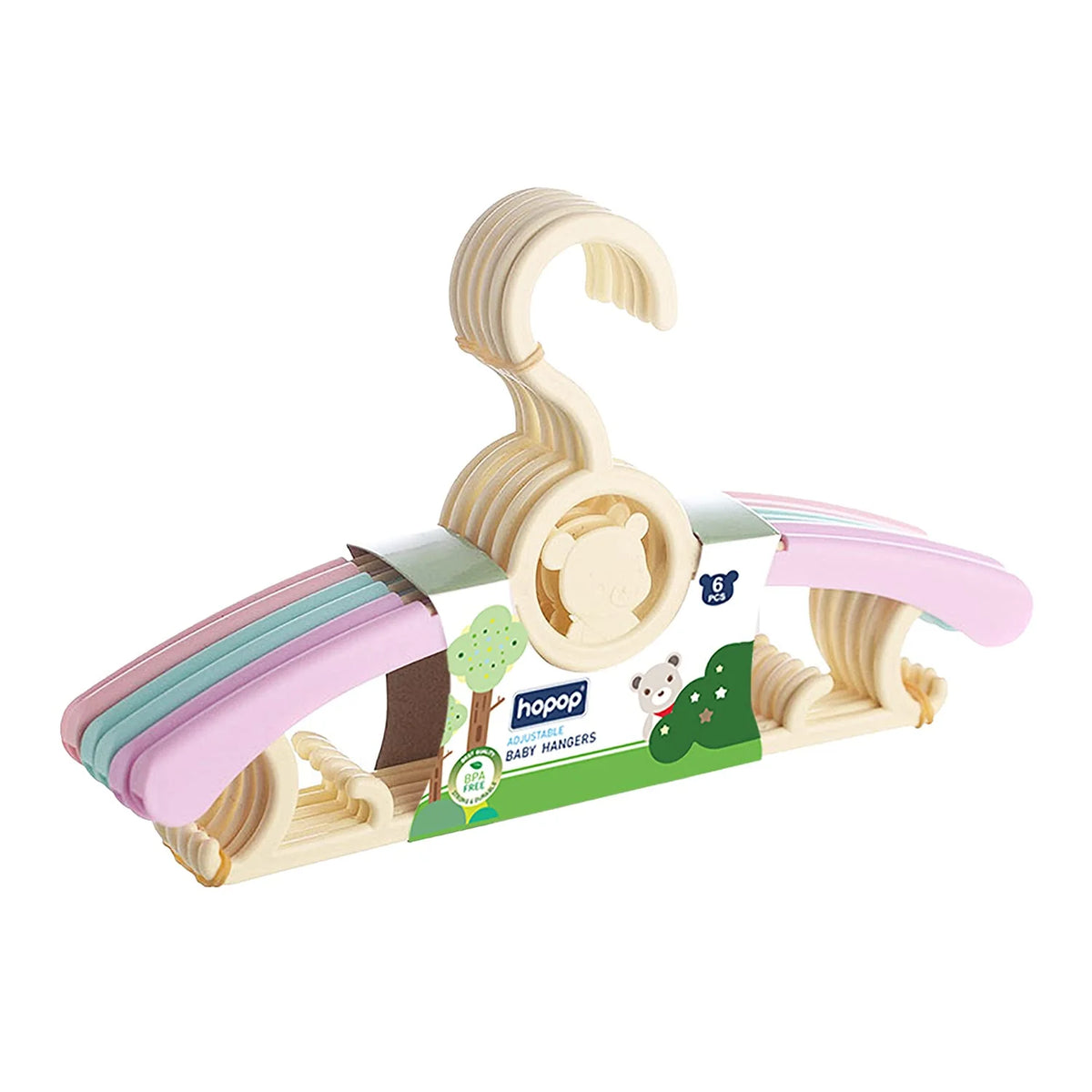 Hopop Adjustable Anti-Slip Baby Clothes Hangers Pack of 6 – Multicolo