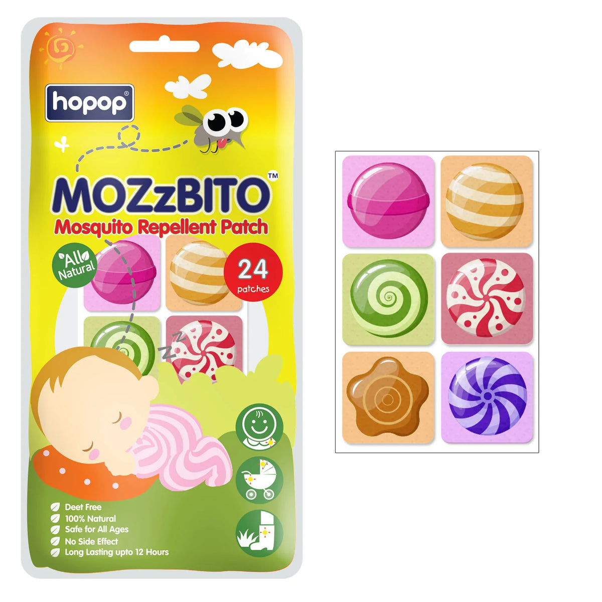 Hopop Mozzbito Natural Mosquito Repellent Patches 24 Patches – Assorted Print