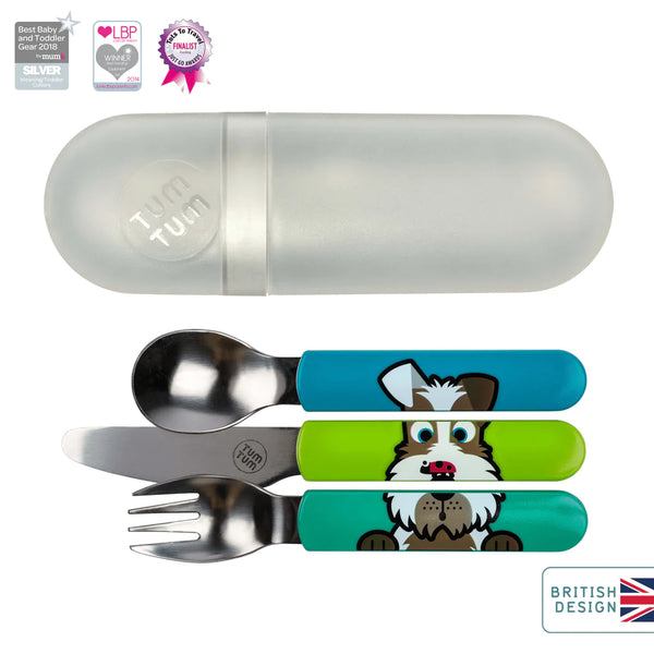 Tum Tum Easy Scoop Children'S Cutlery Set With Travel Case, Scruff