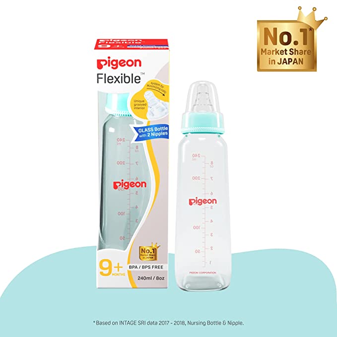 Pigeon Glass Feeding Bottle 8Oz 240Ml Blue